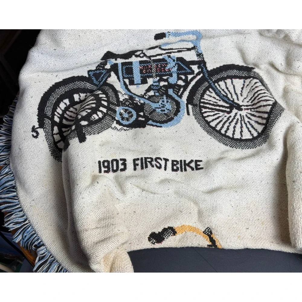 Vintage Harley-Davidson Woven Tapestry Throw Blanket-Motorcycle History Fringe